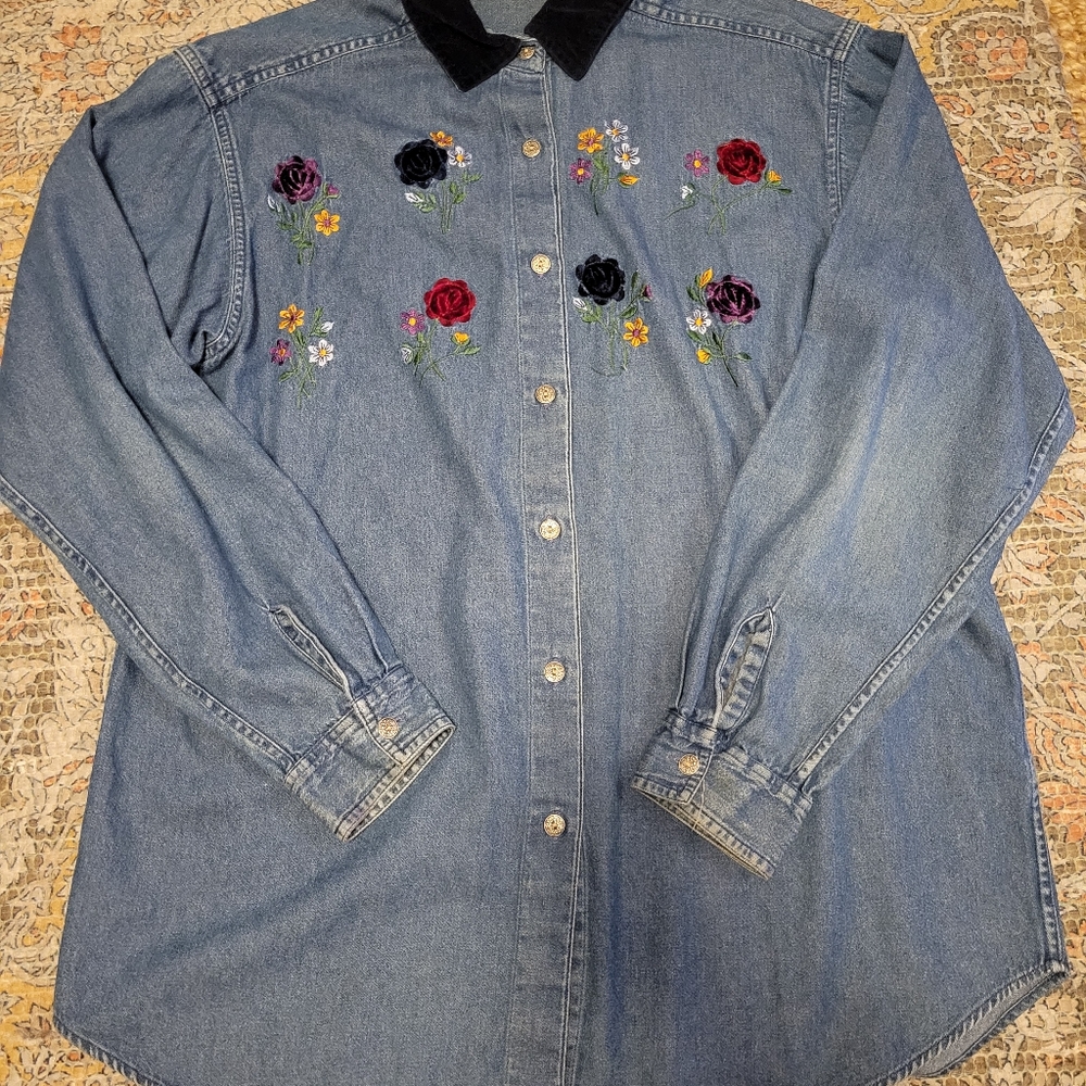 embroidered denim shirt